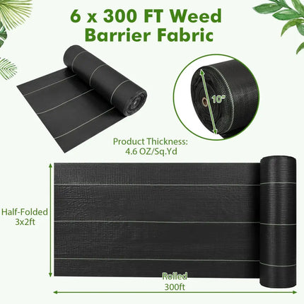 6.5 x 330/4 x 250/6 x 300 Feet Weed Barrier Landscape Fabric-6 ft - Black - Garden Tools