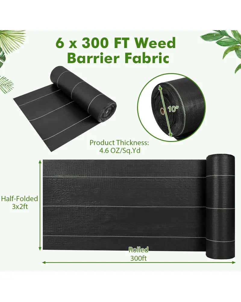 6.5 x 330/4 x 250/6 x 300 Feet Weed Barrier Landscape Fabric-6 ft - Black - Garden Tools