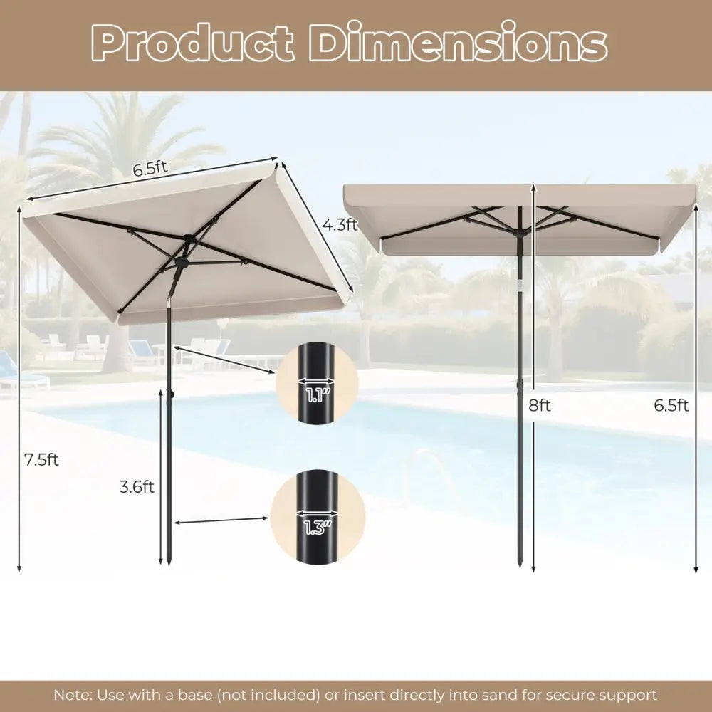 6.5 x 4.3 Feet Rectangular Outdoor Balcony Umbrella with Tilt Adjust Button-Beige - Beige - Outdoor Umbrellas