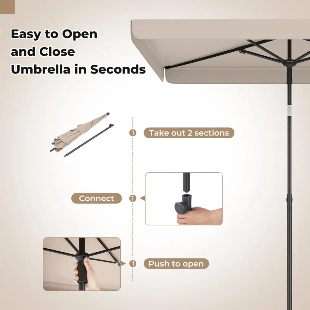 6.5 x 4.3 Feet Rectangular Outdoor Balcony Umbrella with Tilt Adjust Button-Beige - Beige - Outdoor Umbrellas