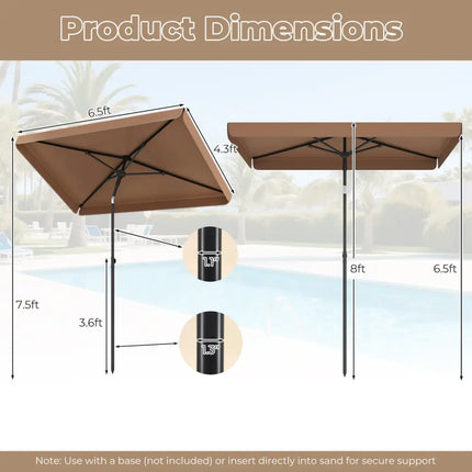 6.5 x 4.3 FT Rectangular Outdoor Balcony Umbrella with Tilt Adjust Button-Brown - Brown - Outdoor Umbrellas