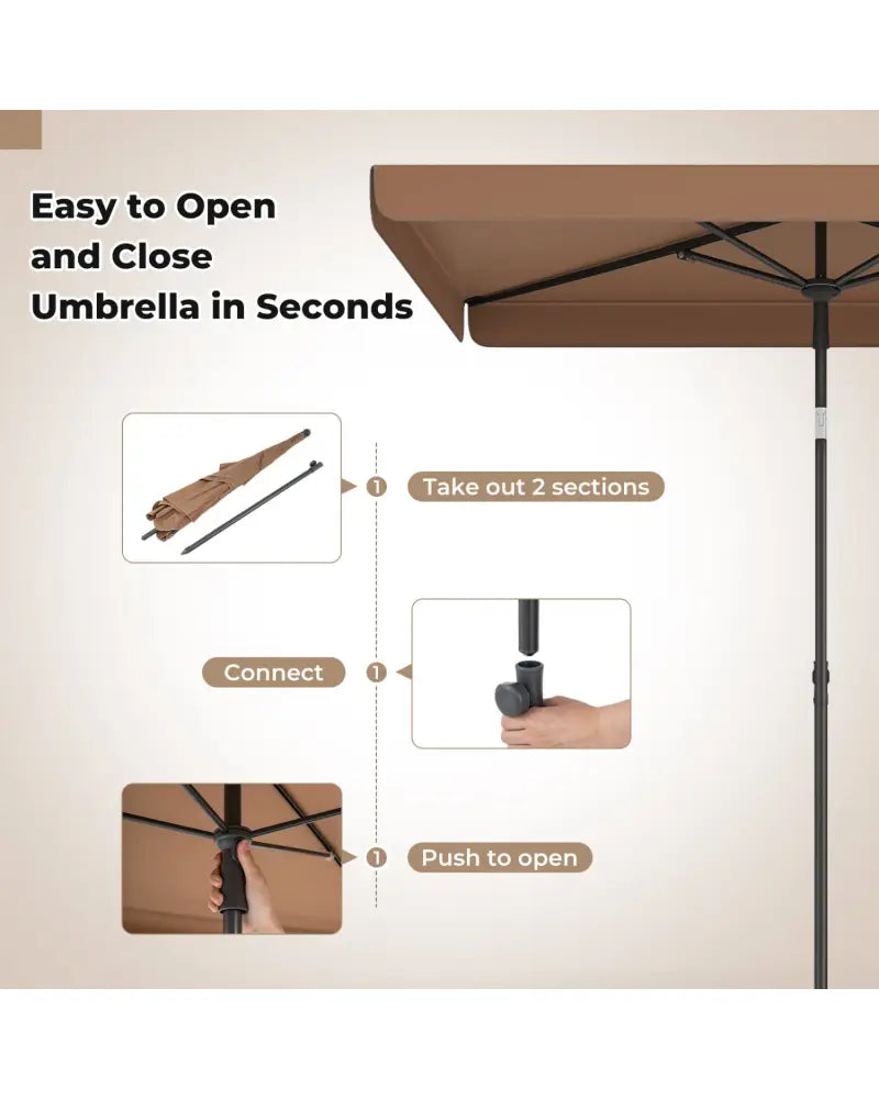 6.5 x 4.3 FT Rectangular Outdoor Balcony Umbrella with Tilt Adjust Button-Brown - Brown - Outdoor Umbrellas