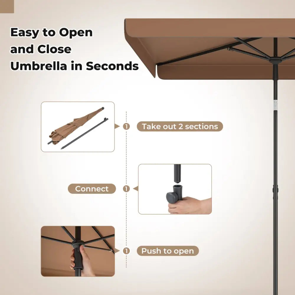 6.5 x 4.3 FT Rectangular Outdoor Balcony Umbrella with Tilt Adjust Button-Brown - Brown - Outdoor Umbrellas