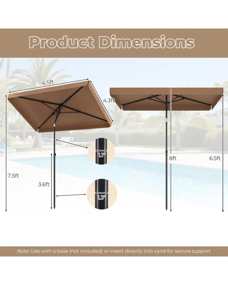 6.5 x 4.3 FT Rectangular Outdoor Balcony Umbrella with Tilt Adjust Button-Brown - Brown - Outdoor Umbrellas