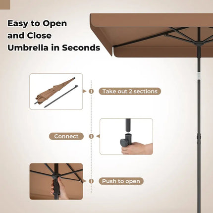 6.5 x 4.3 FT Rectangular Outdoor Balcony Umbrella with Tilt Adjust Button-Brown - Brown - Outdoor Umbrellas