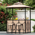 6.5 x 4 x 8 FT Grill Gazebo Set with 2 Bar Stools and Bar Table-Brown - Brown - Patio Bar Furniture