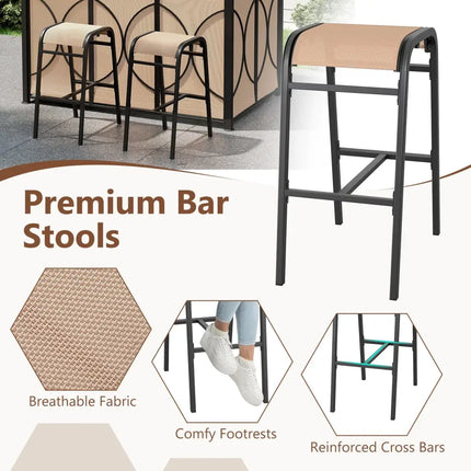 6.5 x 4 x 8 FT Grill Gazebo Set with 2 Bar Stools and Bar Table-Brown - Brown - Patio Bar Furniture