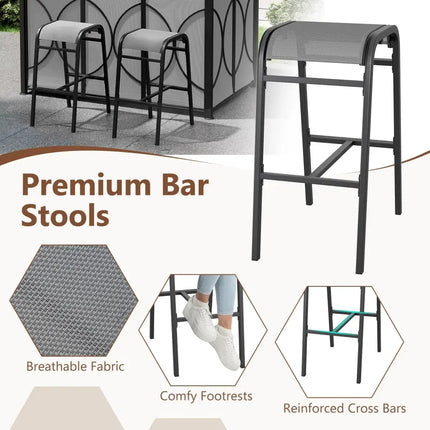 6.5 x 4 x 8 FT Grill Gazebo Set with 2 Bar Stools and Bar Table-Gray - Gray - Patio Bar Furniture