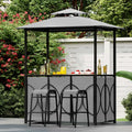 6.5 x 4 x 8 FT Grill Gazebo Set with 2 Bar Stools and Bar Table-Gray - Gray - Patio Bar Furniture