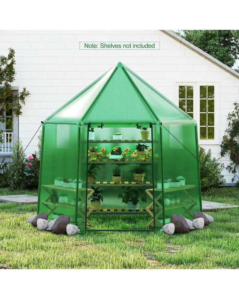 6.5 x 5.6 x 6.2 FT Mini Walk-in Greenhouse Portable Outdoor Warm House for Winter with PE Cover-Green - Green