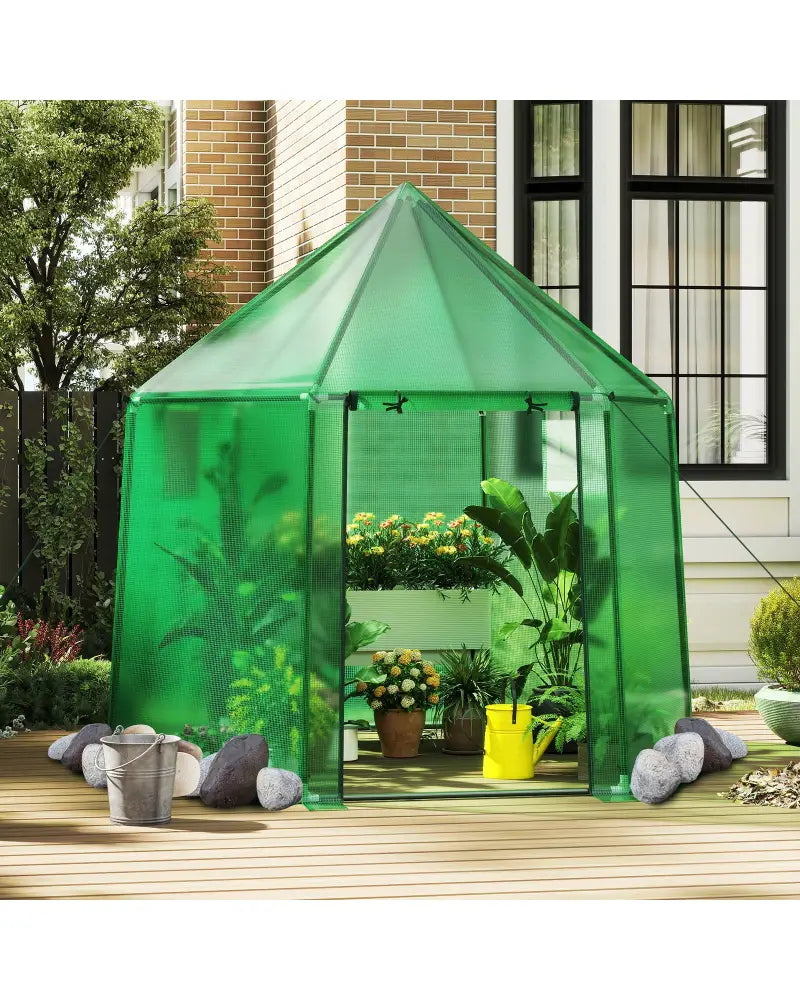 6.5 x 5.6 x 6.2 FT Mini Walk-in Greenhouse Portable Outdoor Warm House for Winter with PE Cover-Green - Green