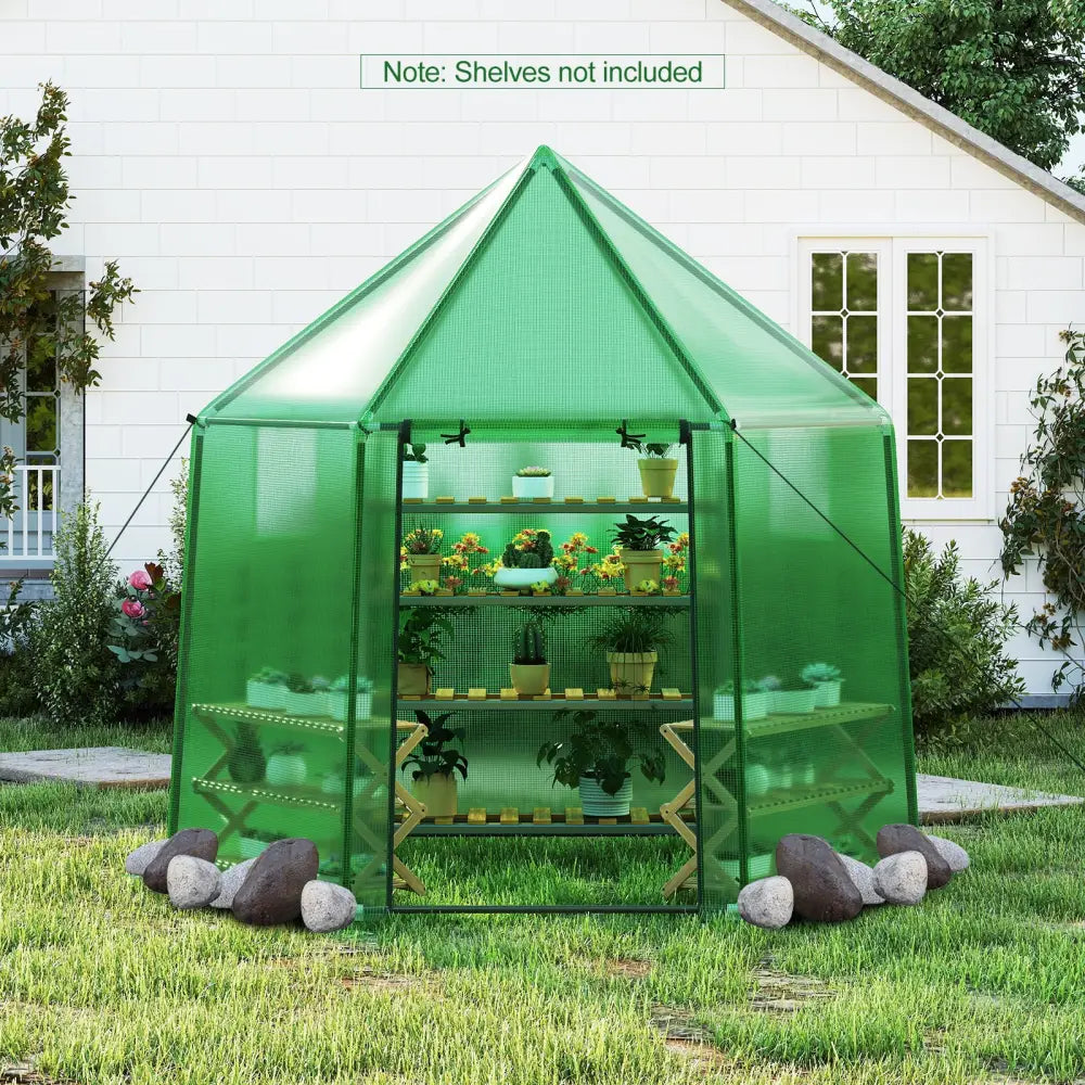 6.5 x 5.6 x 6.2 FT Mini Walk-in Greenhouse Portable Outdoor Warm House for Winter with PE Cover-Green - Green