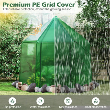 6.5 x 5.6 x 6.2 FT Mini Walk-in Greenhouse Portable Outdoor Warm House for Winter with PE Cover-Green - Green