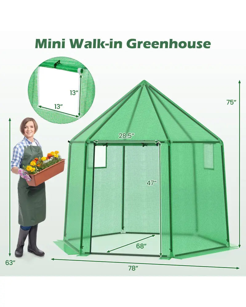 6.5 x 5.6 x 6.2 FT Mini Walk-in Greenhouse Portable Outdoor Warm House for Winter with PE Cover-Green - Green