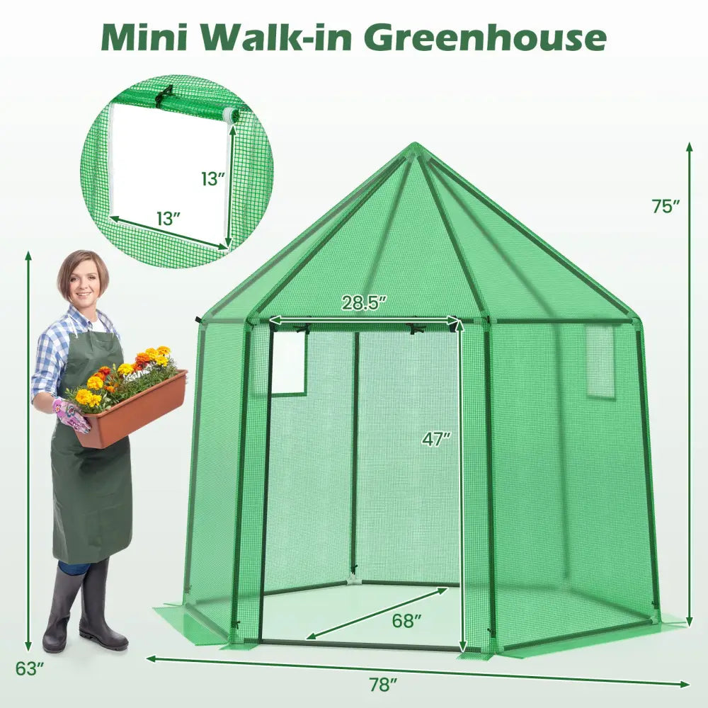 6.5 x 5.6 x 6.2 FT Mini Walk-in Greenhouse Portable Outdoor Warm House for Winter with PE Cover-Green - Green