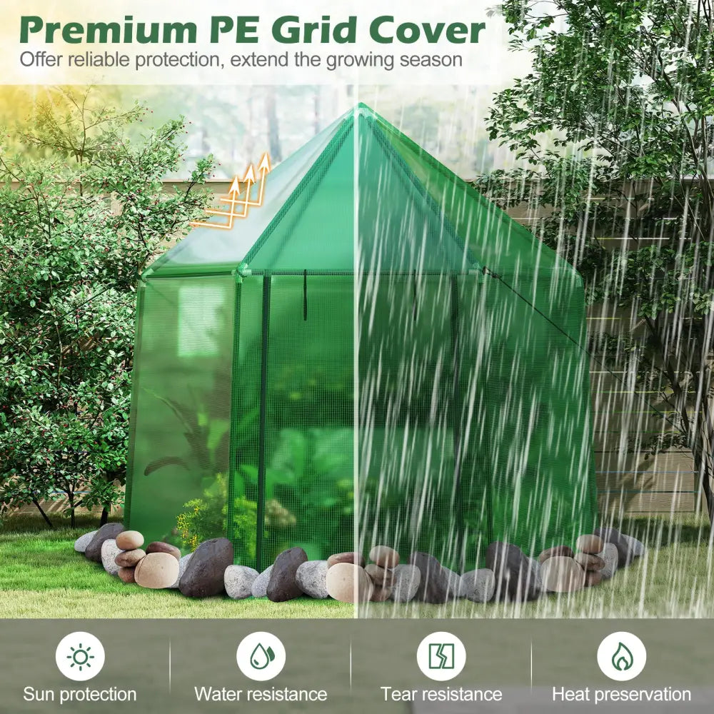 6.5 x 5.6 x 6.2 FT Mini Walk-in Greenhouse Portable Outdoor Warm House for Winter with PE Cover-Green - Green