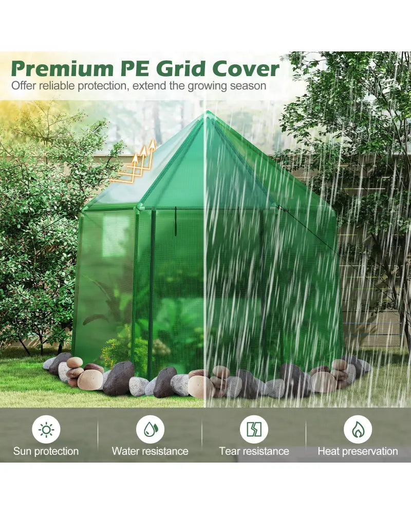 6.5 x 5.6 x 6.2 FT Mini Walk-in Greenhouse Portable Outdoor Warm House for Winter with PE Cover-Green - Green