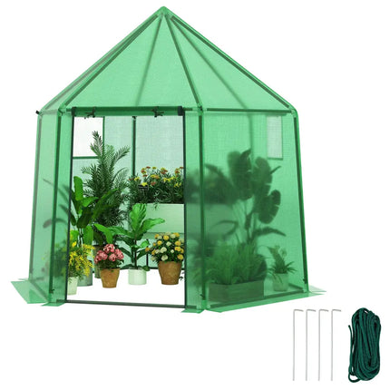 6.5 x 5.6 x 6.2 FT Mini Walk-in Greenhouse Portable Outdoor Warm House for Winter with PE Cover-Green - Green