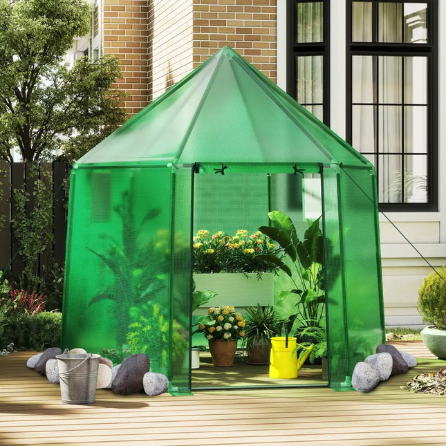 6.5 x 5.6 x 6.2 FT Mini Walk-in Greenhouse Portable Outdoor Warm House for Winter with PE Cover-Green - Green
