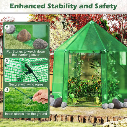6.5 x 5.6 x 6.2 FT Mini Walk-in Greenhouse Portable Outdoor Warm House for Winter with PE Cover-Green - Green