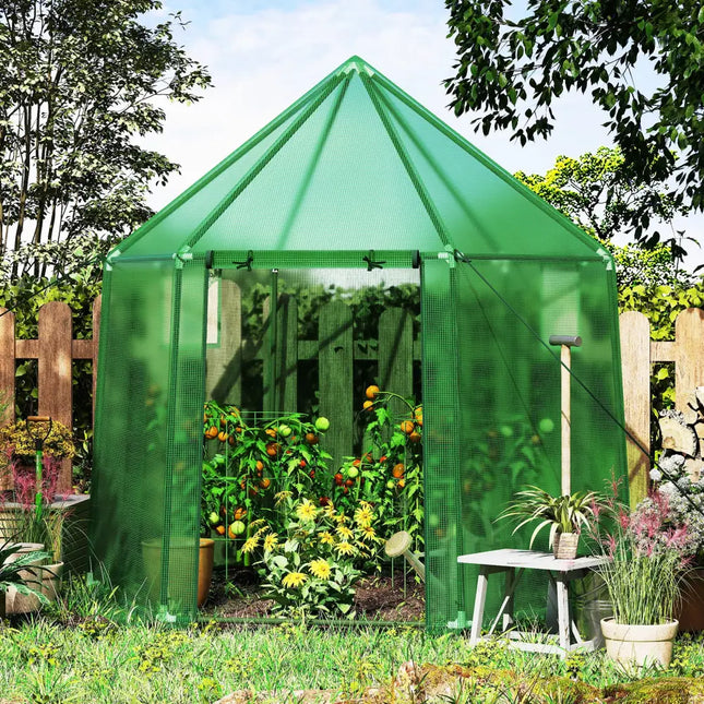 6.5 x 5.6 x 6.2 FT Mini Walk-in Greenhouse Portable Outdoor Warm House for Winter with PE Cover-Green - Green