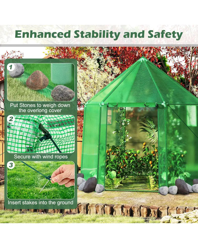 6.5 x 5.6 x 6.2 FT Mini Walk-in Greenhouse Portable Outdoor Warm House for Winter with PE Cover-Green - Green