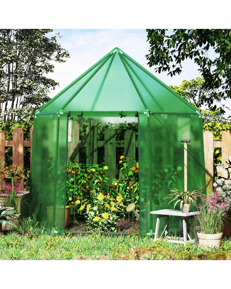 6.5 x 5.6 x 6.2 FT Mini Walk-in Greenhouse Portable Outdoor Warm House for Winter with PE Cover-Green - Green