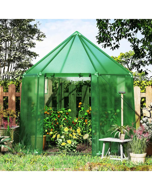 6.5 x 5.6 x 6.2 FT Mini Walk-in Greenhouse Portable Outdoor Warm House for Winter with PE Cover-Green - Green