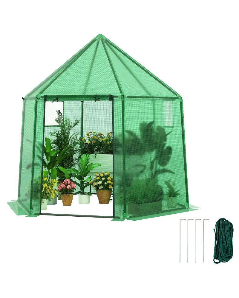 6.5 x 5.6 x 6.2 FT Mini Walk-in Greenhouse Portable Outdoor Warm House for Winter with PE Cover-Green - Green