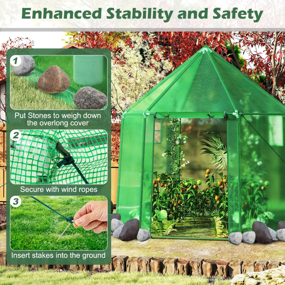 6.5 x 5.6 x 6.2 FT Mini Walk-in Greenhouse Portable Outdoor Warm House for Winter with PE Cover-Green - Green