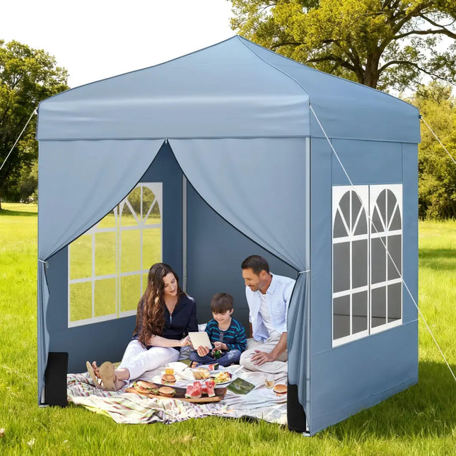 6.5 x 6.5 FT Pop up Canopy Tent with 4 Sidewalls and Wheeled Bag-Grey - Gray - Canopies