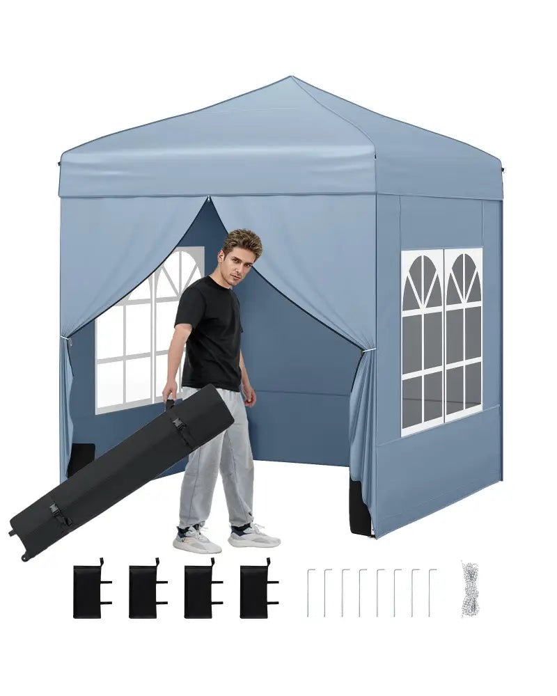 6.5 x 6.5 FT Pop up Canopy Tent with 4 Sidewalls and Wheeled Bag-Grey - Gray - Canopies