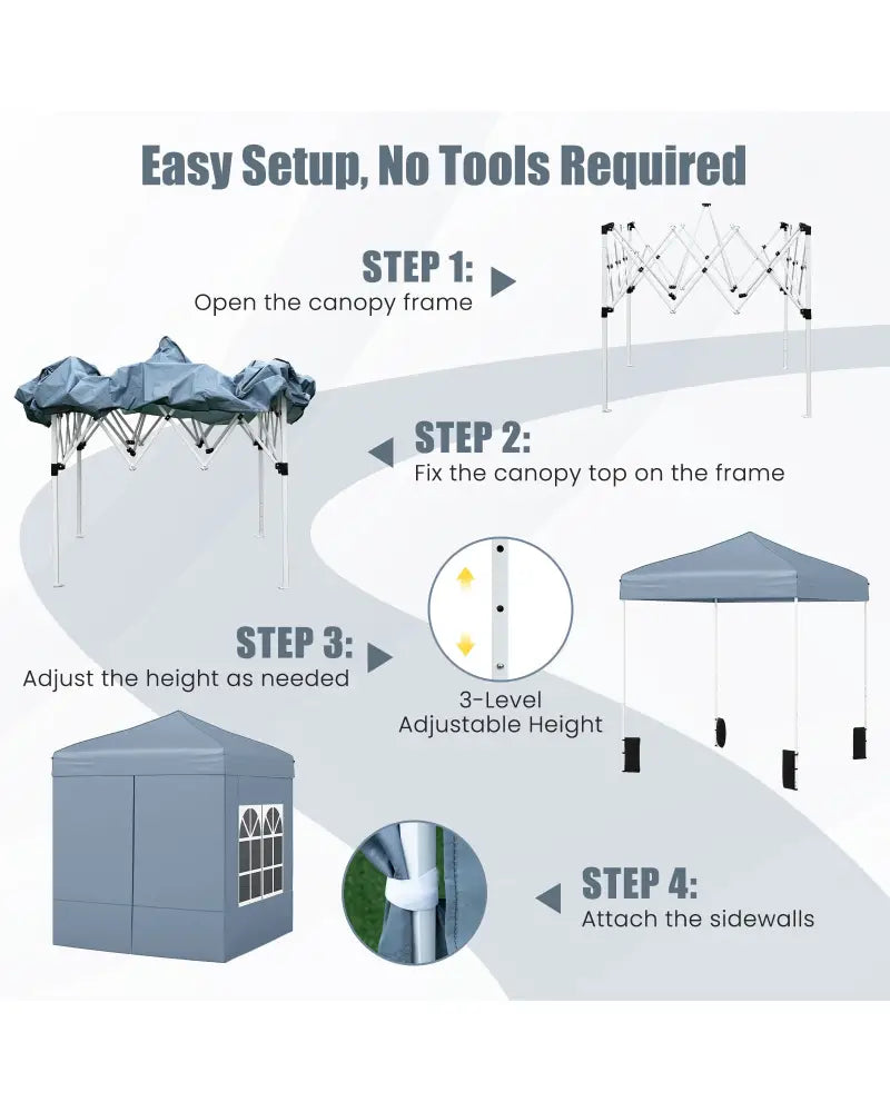 6.5 x 6.5 FT Pop up Canopy Tent with 4 Sidewalls and Wheeled Bag-Grey - Gray - Canopies