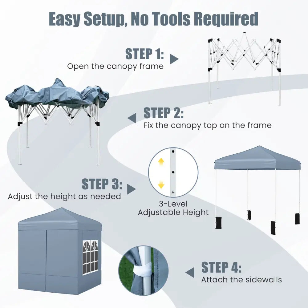 6.5 x 6.5 FT Pop up Canopy Tent with 4 Sidewalls and Wheeled Bag-Grey - Gray - Canopies