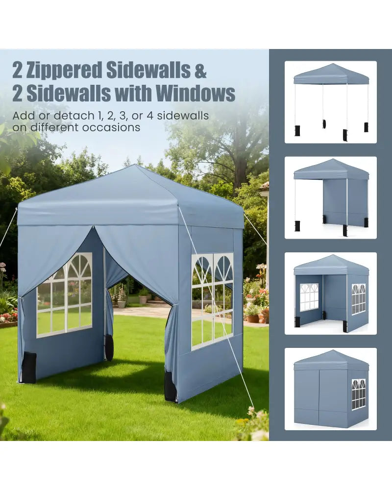 6.5 x 6.5 FT Pop up Canopy Tent with 4 Sidewalls and Wheeled Bag-Grey - Gray - Canopies