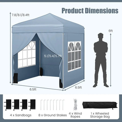 6.5 x 6.5 FT Pop up Canopy Tent with 4 Sidewalls and Wheeled Bag-Grey - Gray - Canopies