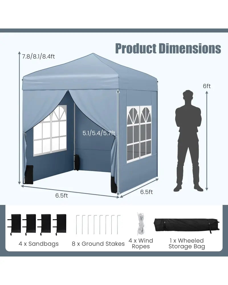 6.5 x 6.5 FT Pop up Canopy Tent with 4 Sidewalls and Wheeled Bag-Grey - Gray - Canopies