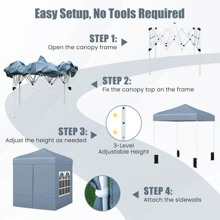 6.5 x 6.5 FT Pop up Canopy Tent with 4 Sidewalls and Wheeled Bag-Grey - Gray - Canopies