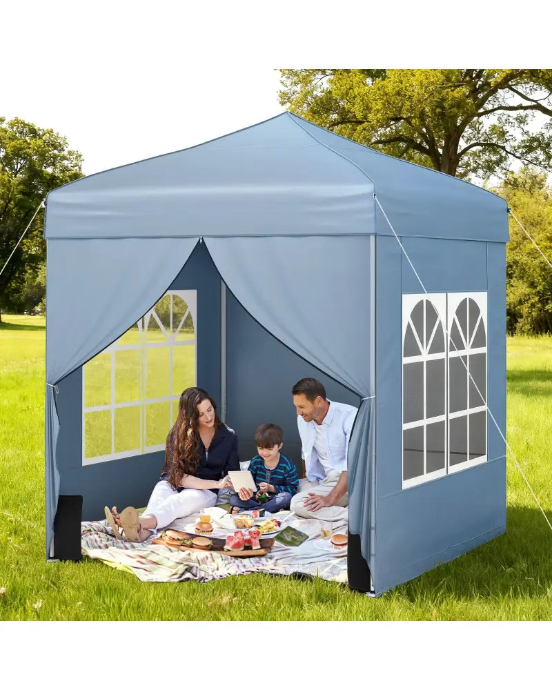 6.5 x 6.5 FT Pop up Canopy Tent with 4 Sidewalls and Wheeled Bag-Grey - Gray - Canopies