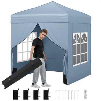 6.5 x 6.5 FT Pop up Canopy Tent with 4 Sidewalls and Wheeled Bag-Grey - Gray - Canopies