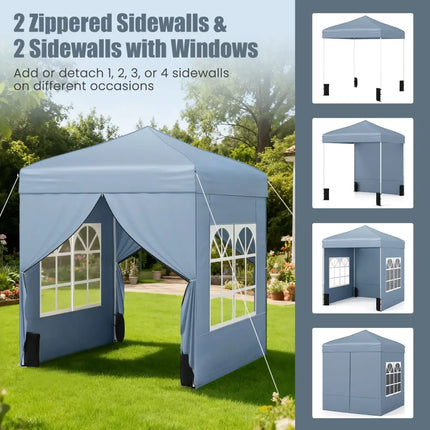 6.5 x 6.5 FT Pop up Canopy Tent with 4 Sidewalls and Wheeled Bag-Grey - Gray - Canopies