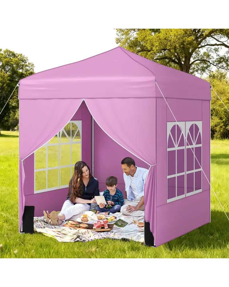6.5 x 6.5 FT Pop up Canopy Tent with 4 Sidewalls and Wheeled Bag-Pink - Pink - Canopies