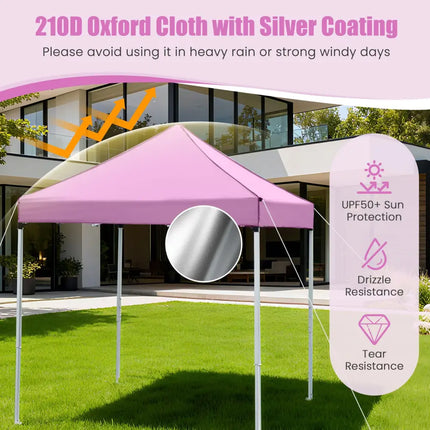 6.5 x 6.5 FT Pop up Canopy Tent with 4 Sidewalls and Wheeled Bag-Pink - Pink - Canopies
