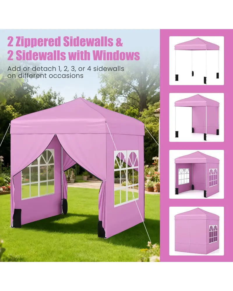 6.5 x 6.5 FT Pop up Canopy Tent with 4 Sidewalls and Wheeled Bag-Pink - Pink - Canopies
