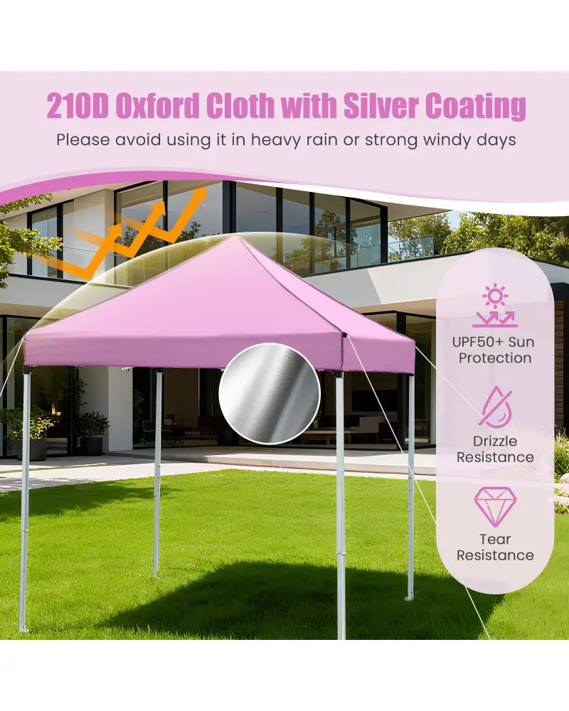 6.5 x 6.5 FT Pop up Canopy Tent with 4 Sidewalls and Wheeled Bag-Pink - Pink - Canopies