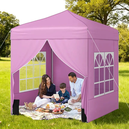 6.5 x 6.5 FT Pop up Canopy Tent with 4 Sidewalls and Wheeled Bag-Pink - Pink - Canopies