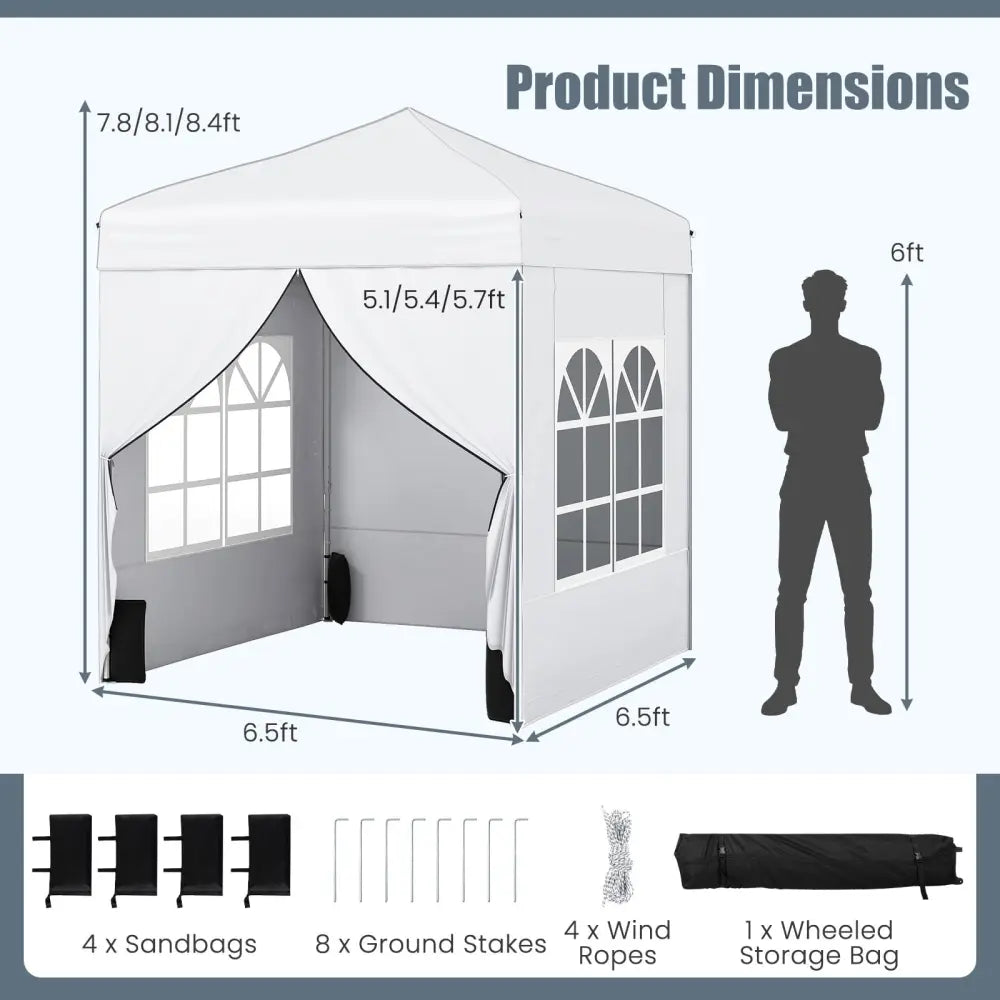 6.5 x 6.5 FT Pop up Canopy Tent with 4 Sidewalls and Wheeled Bag-white - White - Canopies