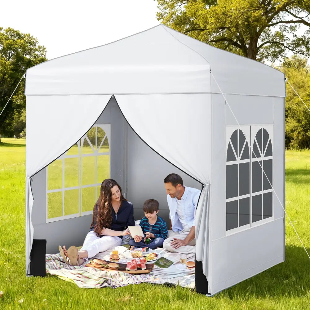 6.5 x 6.5 FT Pop up Canopy Tent with 4 Sidewalls and Wheeled Bag-white - White - Canopies