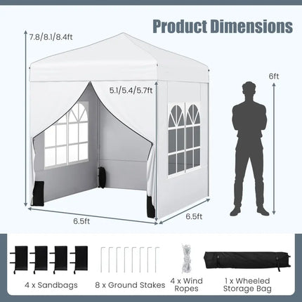6.5 x 6.5 FT Pop up Canopy Tent with 4 Sidewalls and Wheeled Bag-white - White - Canopies