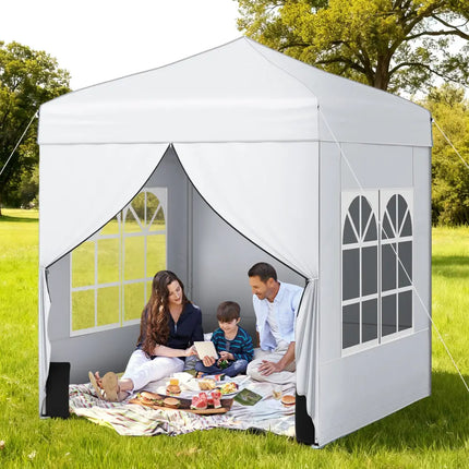 6.5 x 6.5 FT Pop up Canopy Tent with 4 Sidewalls and Wheeled Bag-white - White - Canopies